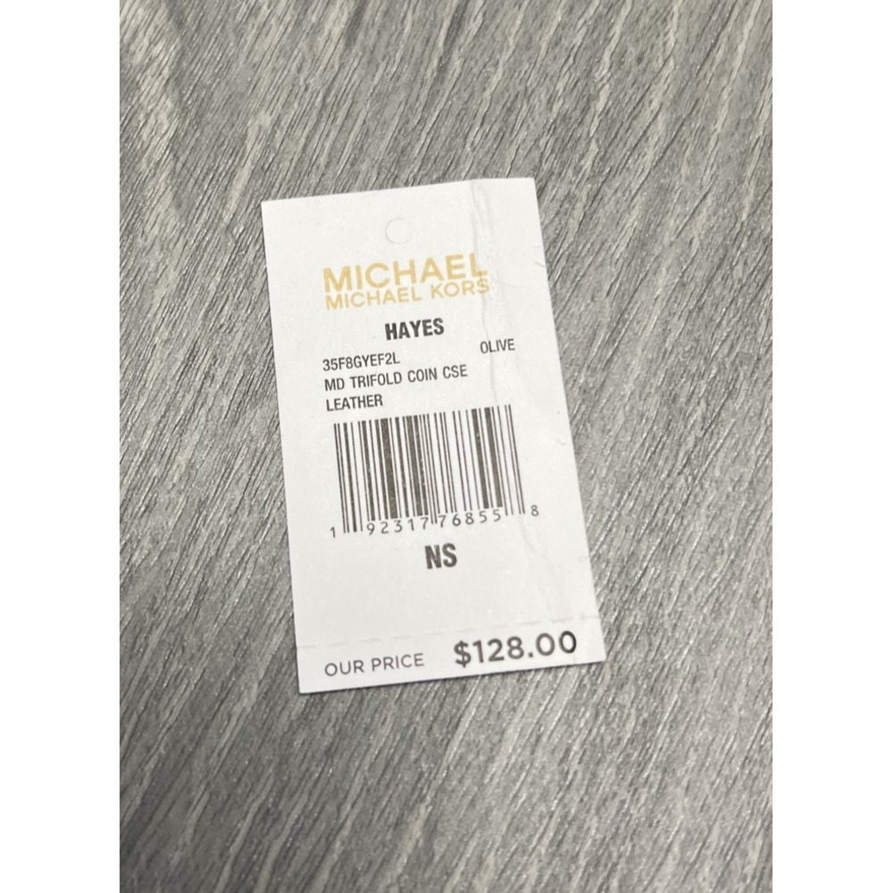 Michael Kors Hayes Small Tri-Fold Wallet Olive Green Pebbled Leather Gold Logo - Picture 9 of 11
